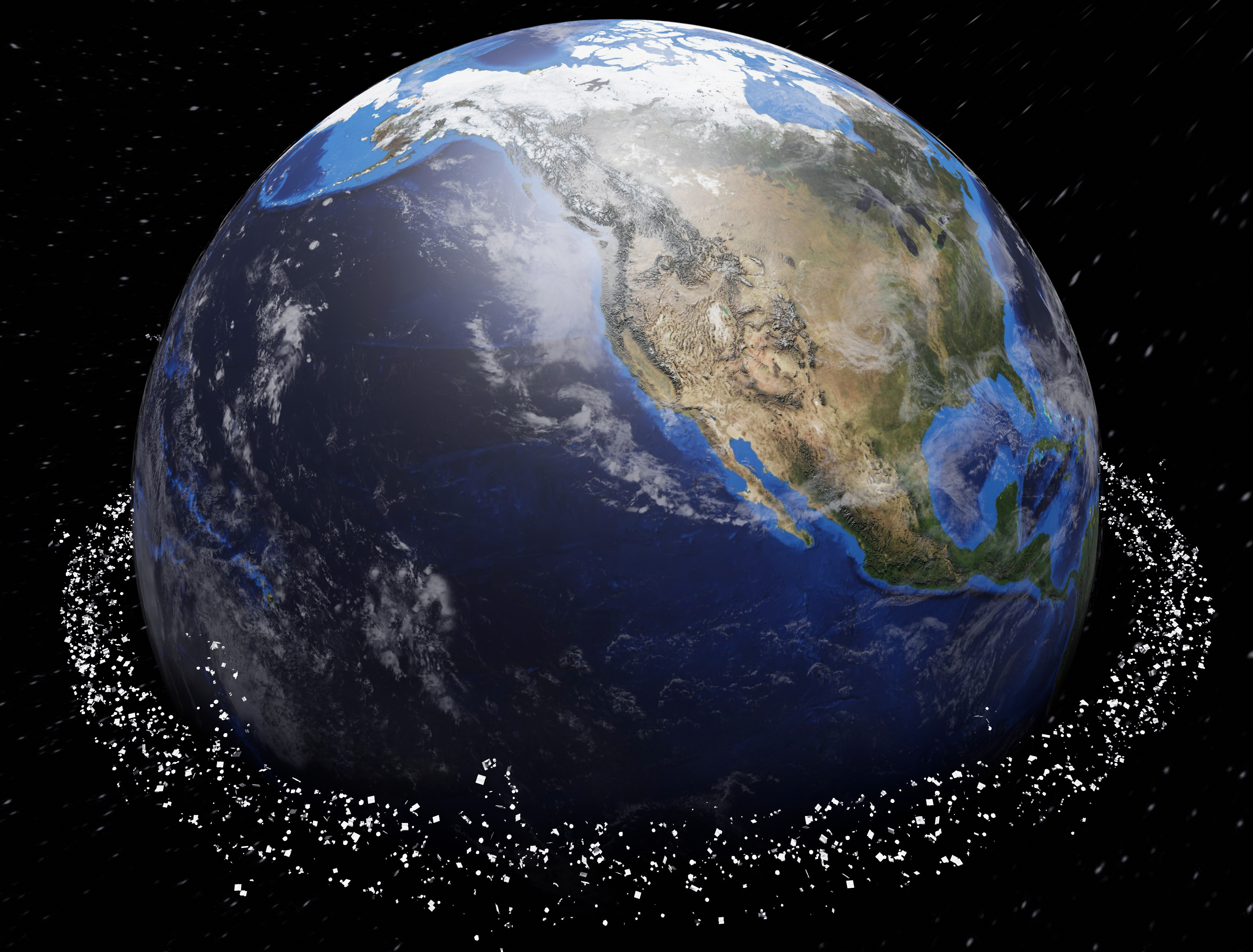 Graphical representation of space junk around the Earth as viewed from space. Credit: Oden Institute
