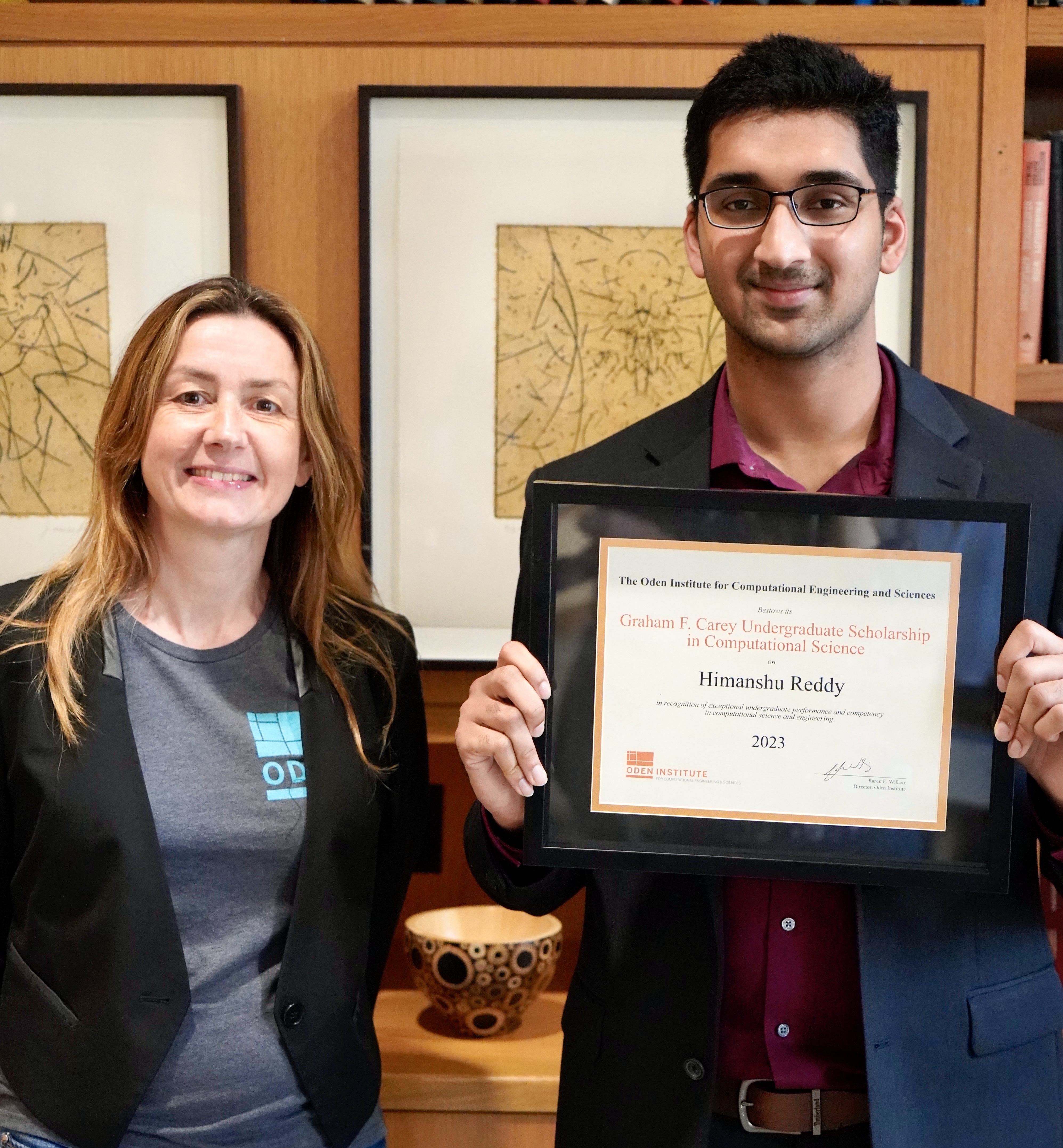 Himanshu Reddy with Oden Institute Director Karen Willcox