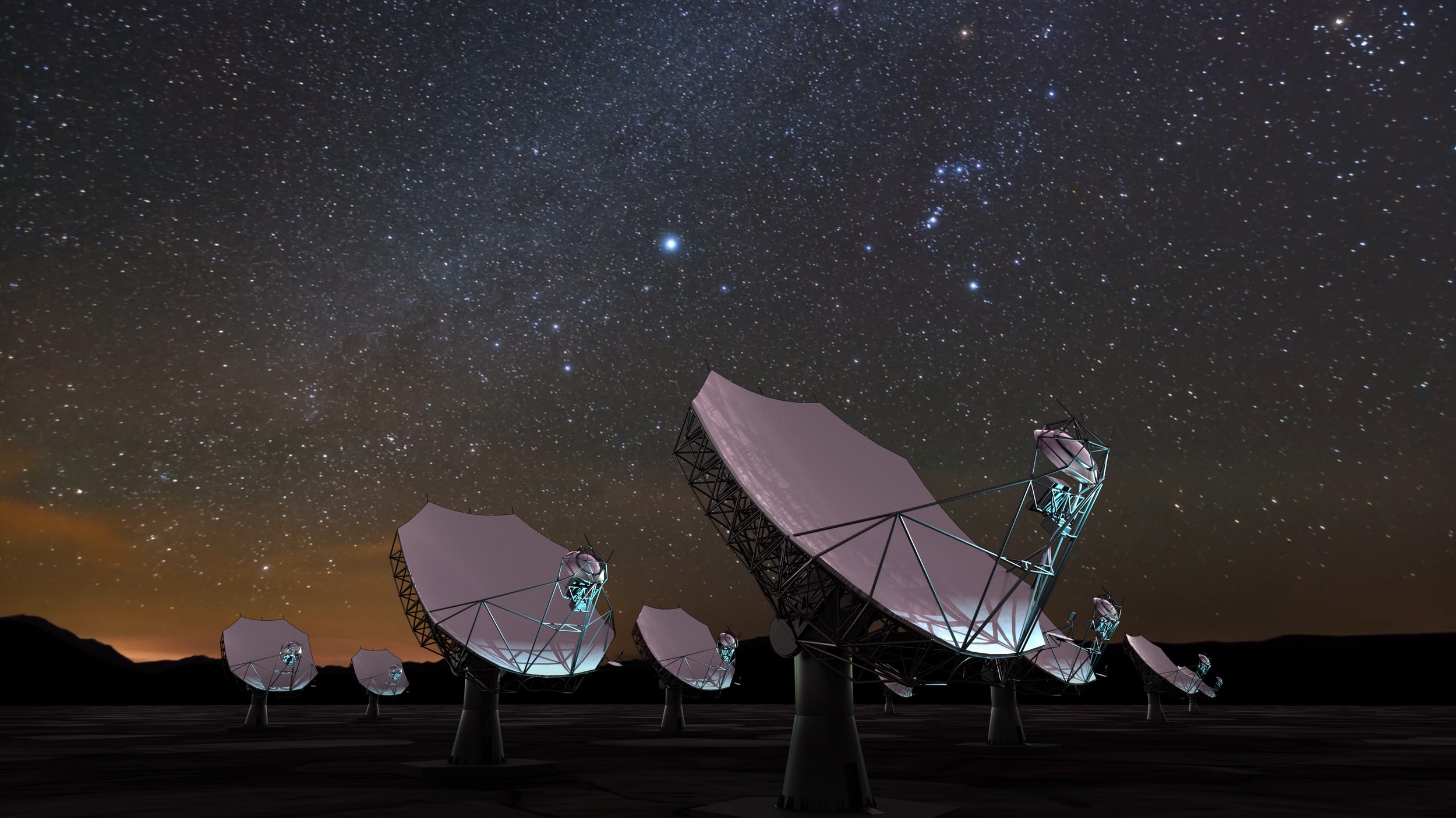 The dishes of ALMA gaze skyward from their mountaintop perch in Chile. CosmicAI is developing techniques to help analyze the array’s mountains of data.
