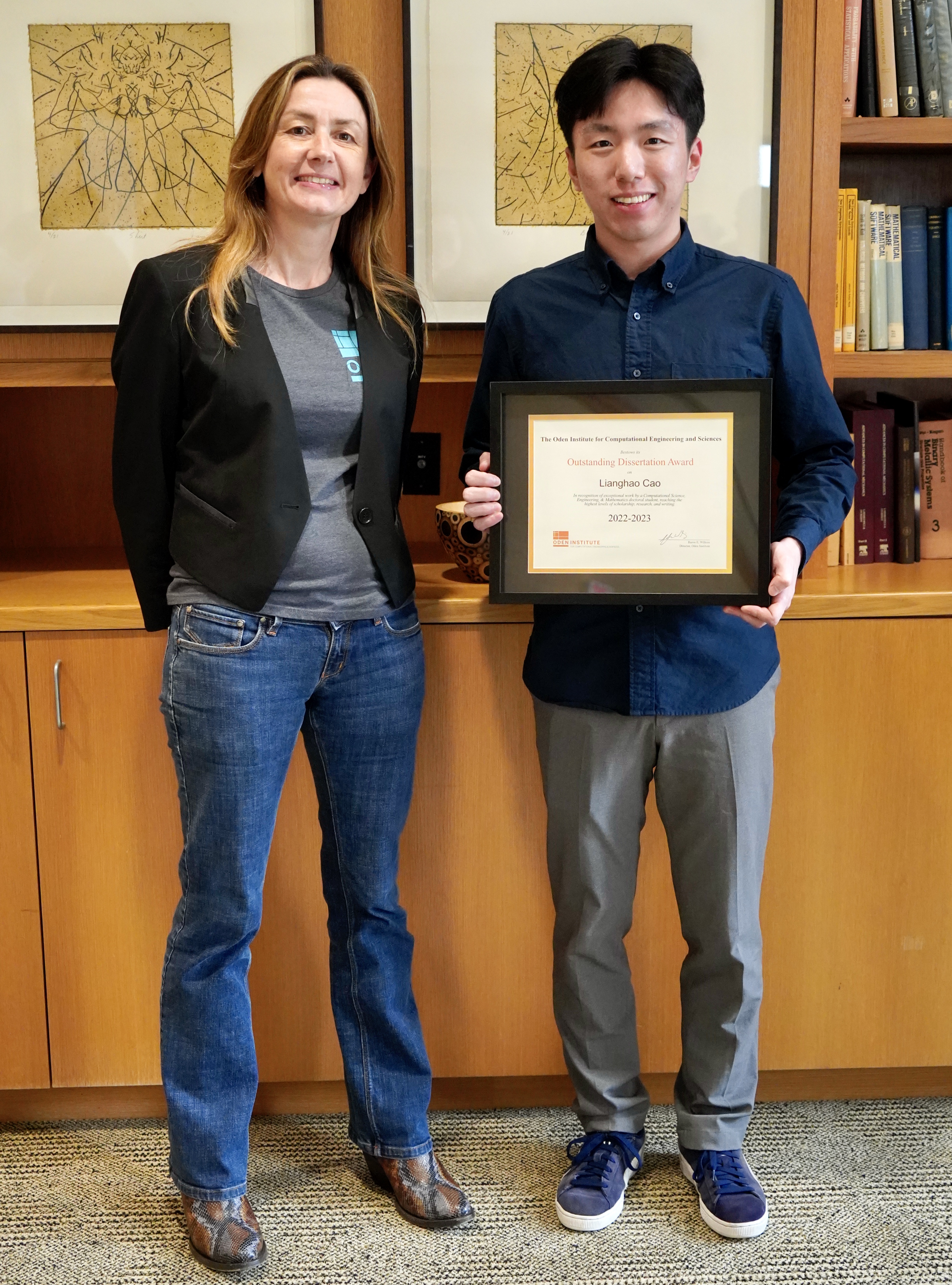 Lianghao Cao with Oden Institute Director Karen Willcox