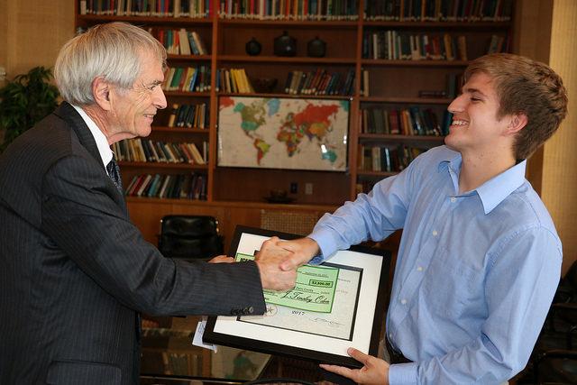 Caleb Phillips, Nathan Rebello, co-recipients of the ICES 2017 Graham F. Carey Computational Science Scholarship